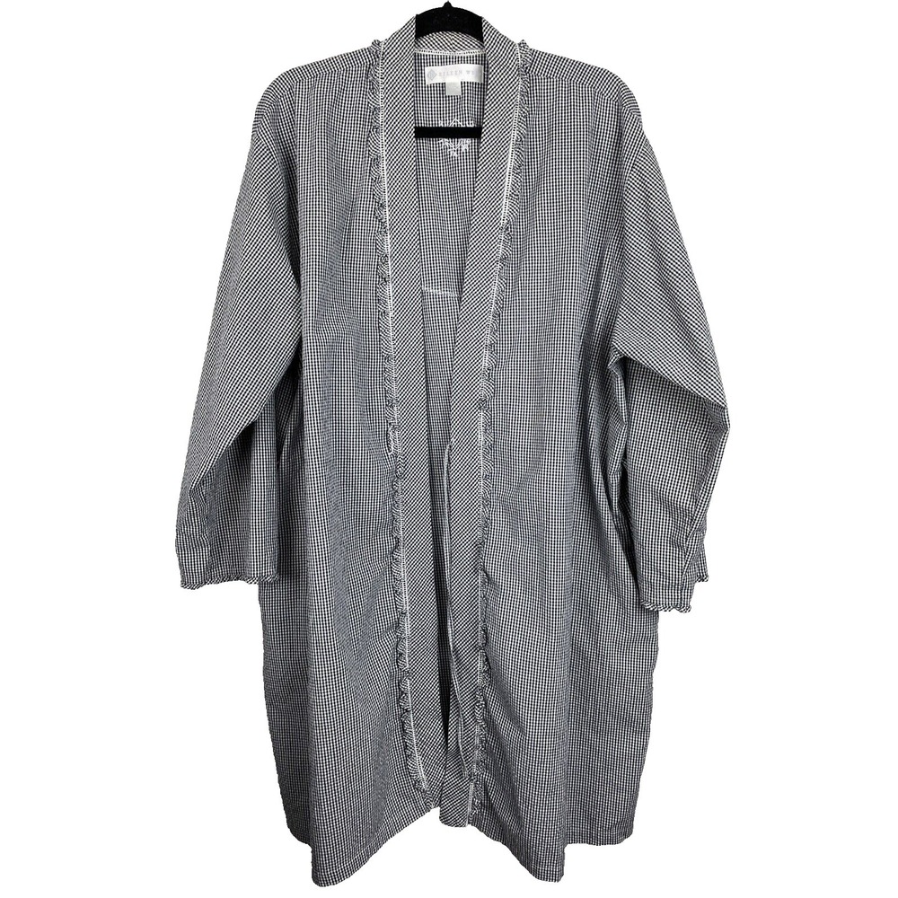 Eileen West Seersucker Robe Blue White Gingham Check Large Lounge No Belt Read
